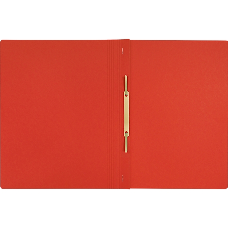 Open red folder with golden metal clasp.