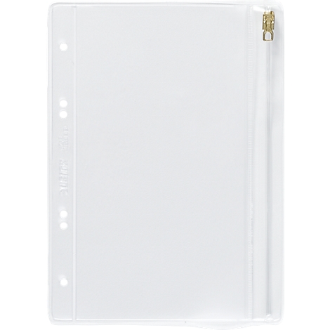 Transparente, leere Folie mit Lochung und Reißverschluss.