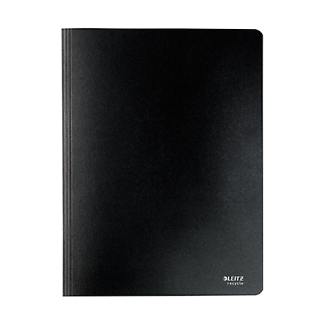 Schwarzes Notizbuch mit abgerundeten Ecken und dem Logo "LEITZ recycle".