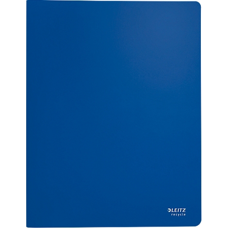 Blaues Leitz Ringbuch, rechte Ecke mit Logo und Schriftzug "LEITZ recycle".