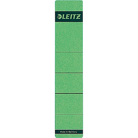 Vertical green Leitz index card, with black horizontal lines and logo at the top. At the bottom: Made in Germany.
