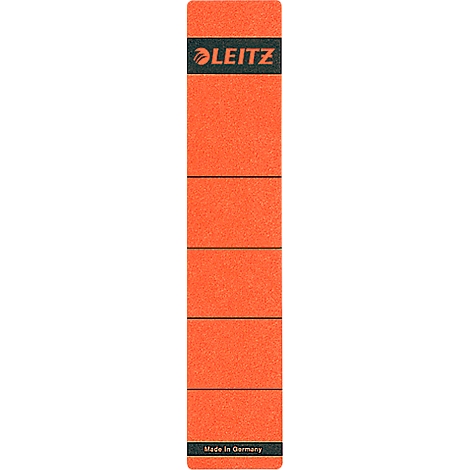 Orange Leitz index card tab with logo and the text "Made in Germany". Black lines divide the surface.