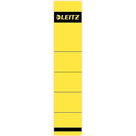 Yellow sticker with black Leitz logo and print.