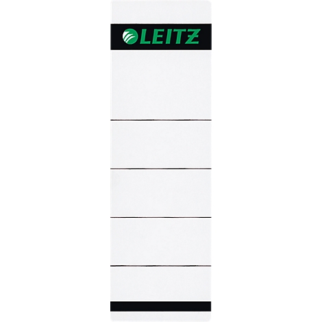 White labels with black lines and the green Leitz logo.