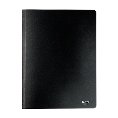 Schwarzes Leitz-Ringbuch mit Logo und recycle-Hinweis.