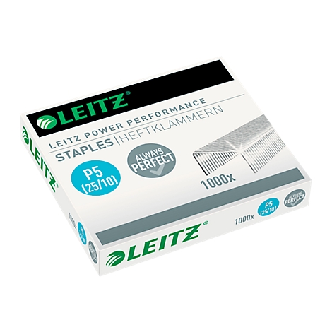 A box of Leitz staples. Printed: "P5 (25/10)" and "1000x".