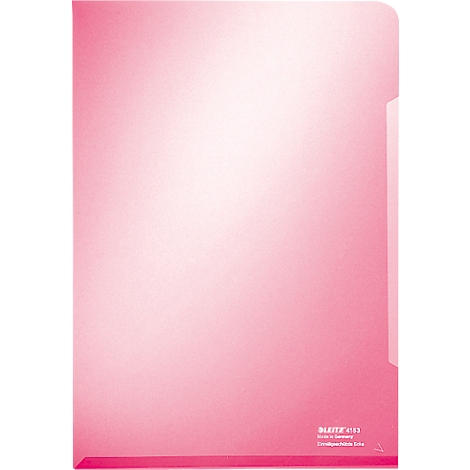 Pink Leitz folder with manufacturer logo, semi-transparent.