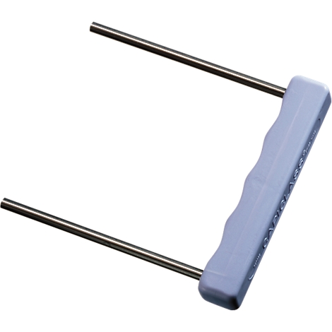 Ein hellblaues Werkzeug mit Griff und zwei Metallstangen. Auf dem Griff steht der Schriftzug 'RapidGlass'.