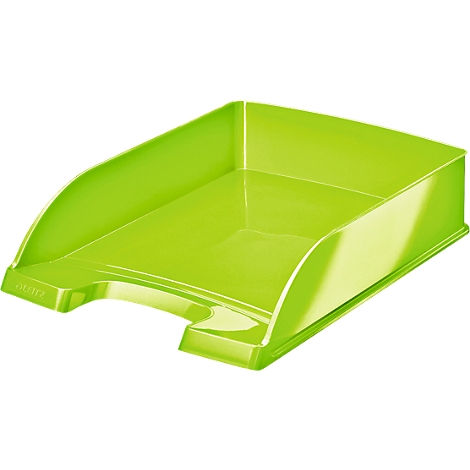Bright green plastic document tray. The print "LEITZ" is visible.