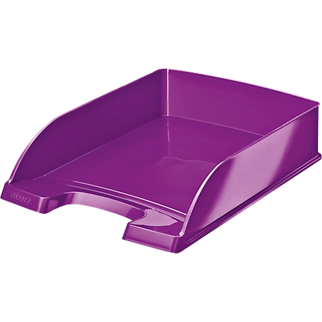 Purple tray with rounded front and side cutout. Inscription Leitz.
