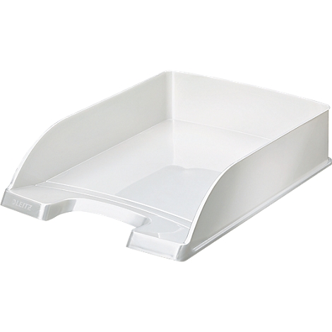 White plastic tray with a slightly sloping front. The word "LEITZ" is written in capital letters on the left side.