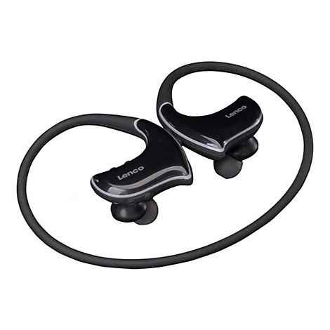 Schwarze In-Ear-KopfhÃ¶rer mit BÃ¼geln und Lenco-Schriftzug.