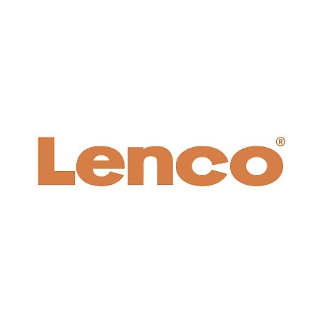 Das orangefarbene Lenco-Markenlogo auf weißem Hintergrund.