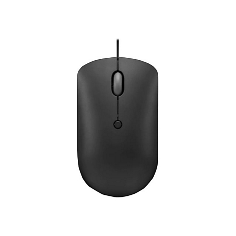 Schwarze Computermaus mit Kabel. Zwei Tasten und ein Scrollrad.