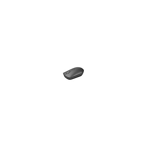 Schwarze Computermaus, seitlich von oben gesehen.