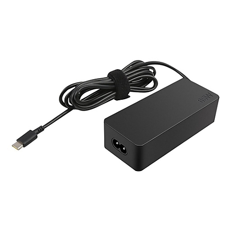 Schwarzes Laptop-Netzteil, USB-C-Stecker, mit 65W Aufdruck.