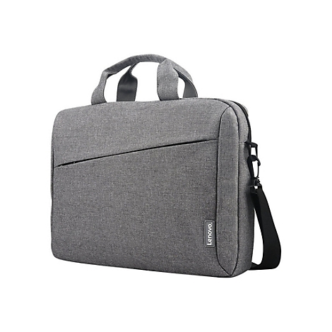 Graue Laptoptasche mit Tragegriff und Schultergurt. Auf der Tasche befindet sich ein Lenovo-Logo.