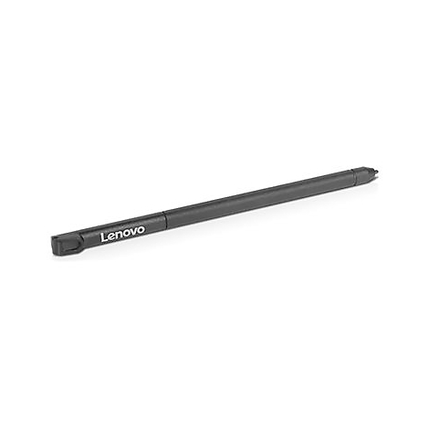 Schwarzer Lenovo Eingabestift vor hellem Hintergrund.