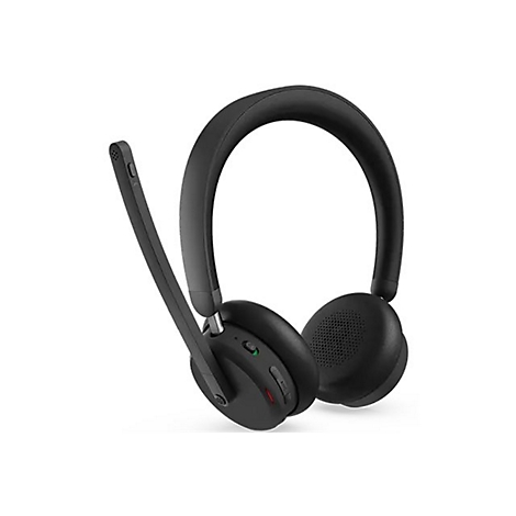 Casque noir avec microphone sur fond blanc.