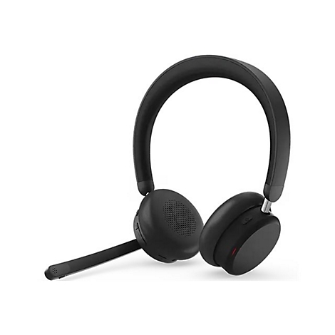 Casque noir avec microphone sur fond blanc.