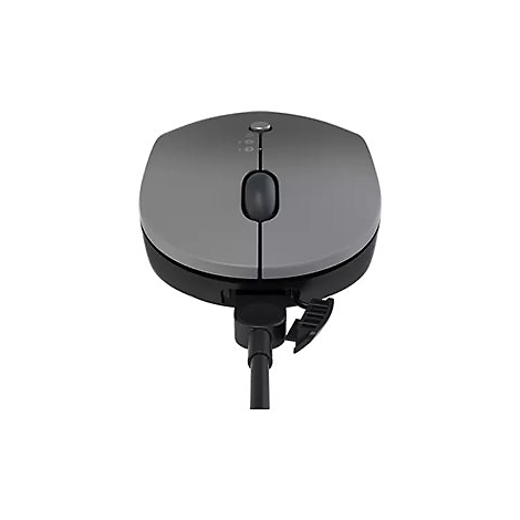Souris d'ordinateur grise avec cÃ¢ble et boutons. Une molette de dÃ©filement et un bouton en haut.