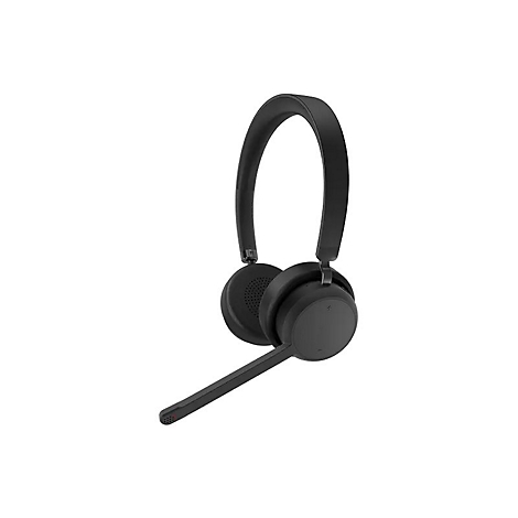 Schwarzes Headset mit Mikrofon auf weißem Hintergrund.