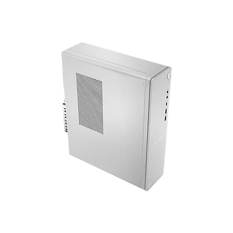 Ein silberner PC-Tower mit Lüftungsschlitzen und Anschlüssen.