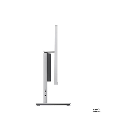 Seitenansicht eines weißen Monitors. Der Monitor ist schlank und hat einen schmalen Rahmen. Unten steht AMD Ryzen AI.
