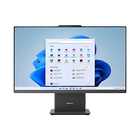 Ein Lenovo-Monitor mit Windows-Desktop-Oberfläche, auf dem Apps angezeigt werden. Am Fuß des Monitors ist das Lenovo-Logo zu sehen.