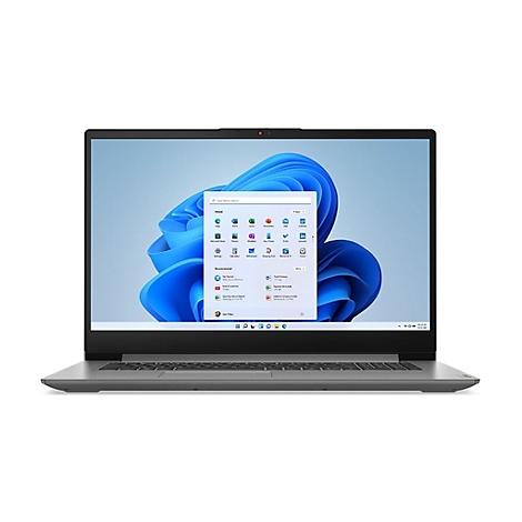 Grauer Laptop mit geÃ¶ffnetem Windows-StartmenÃ¼, vor weiÃŸem Hintergrund.