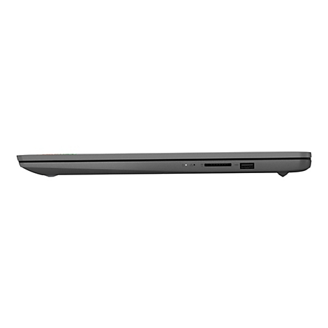 Grauer Laptop im Seitenprofil, zeigt AnschlÃ¼sse wie USB und Kartenleser.