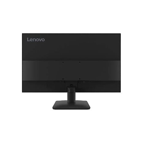 Rückseite eines schwarzen Lenovo-Monitors mit Standfuß auf neutralem, weißem Hintergrund.