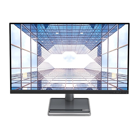 Lenovo Computermonitor mit schmalem Rand vor weißem Hintergrund.