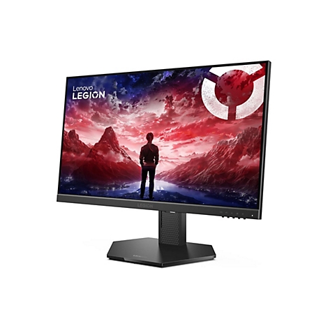 Lenovo Legion Gaming-Monitor vor weißem Hintergrund mit Berglandschaft auf dem Display.