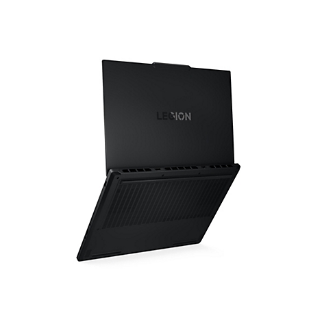 Schwarzes Lenovo Legion Laptop, leicht von oben gesehen. Das Gehäuse ist offen, das Legion-Logo ist gut sichtbar.