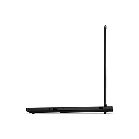 Schwarzes Laptop im Profil, Bildschirm geöffnet.