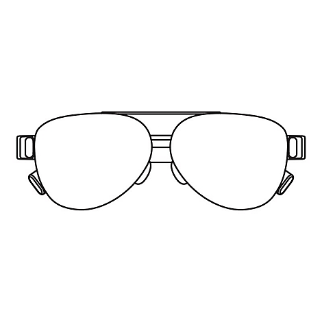 Schwarz umrandete Sonnenbrille, klare Gläser, klassisches Design.