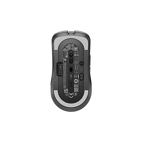 Unterseite einer Lenovo Legion Gaming-Maus mit Sensor, Tasten und verschiedenen Produkt-Logos.