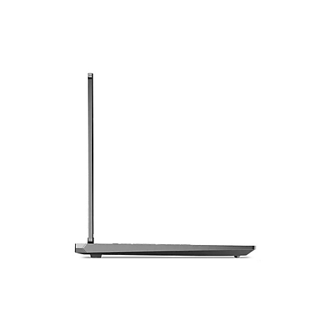 Grauer Laptop von der Seite, geöffnet. Der Bildschirm ist dünn, der Rahmen ist breit.