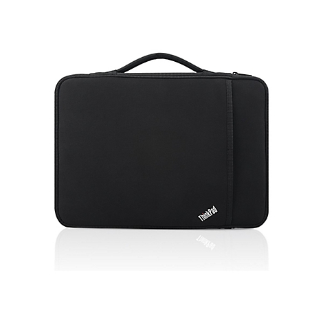 Schwarze Laptoptasche mit Tragegriff. Auf der Tasche steht 'ThinkPad'.