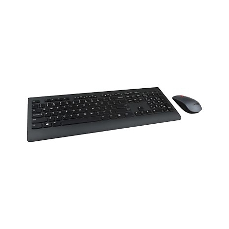 Schwarze Tastatur und Maus vor weiÃŸem Hintergrund. Die Tastatur hat rechteckige Tasten und die Maus eine ergonomische Form.