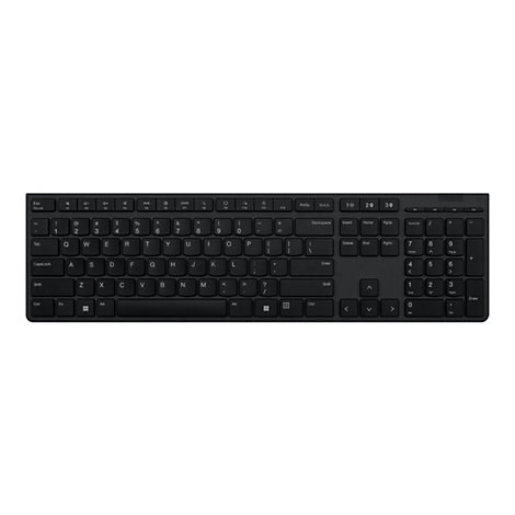 Schwarze, flache Lenovo Computertastatur mit Nummernblock und Multimedia-Tasten vor weißem Hintergrund.