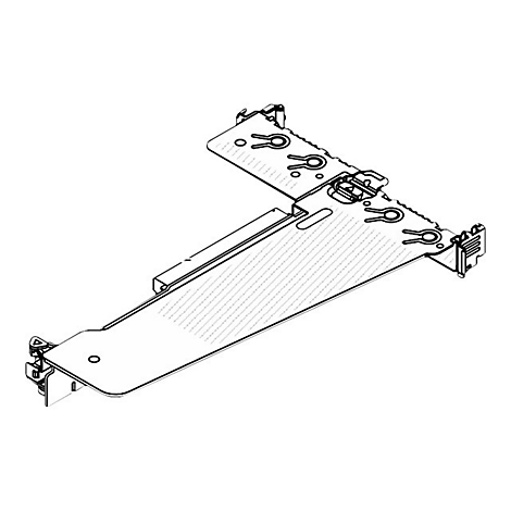 Schwarz-weiße isometrische Zeichnung einer Halterung mit verschiedenen Formen, Löchern und diagonaler Schraffur.