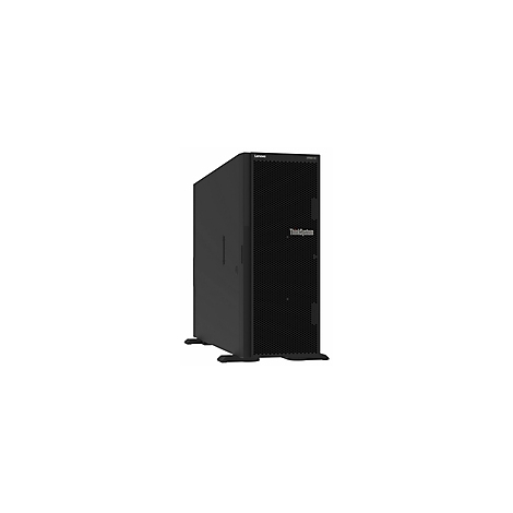 Schwarzer Lenovo ThinkSystem Server. Frontansicht mit Lochmuster und ThinkSystem Logo.