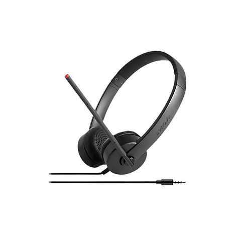 Schwarzes Lenovo-Headset mit Mikrofon und Klinkenstecker.