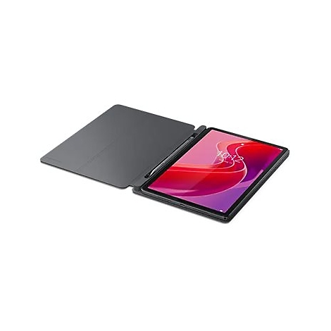 Tablet mit Hülle. Der Bildschirm zeigt rote und violette Wellen, ein Stift ist angedockt.