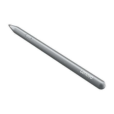 Grauer Lenovo-Stift, leicht diagonal von links oben nach rechts unten. Auf dem Stift ist der Lenovo-Schriftzug zu sehen.