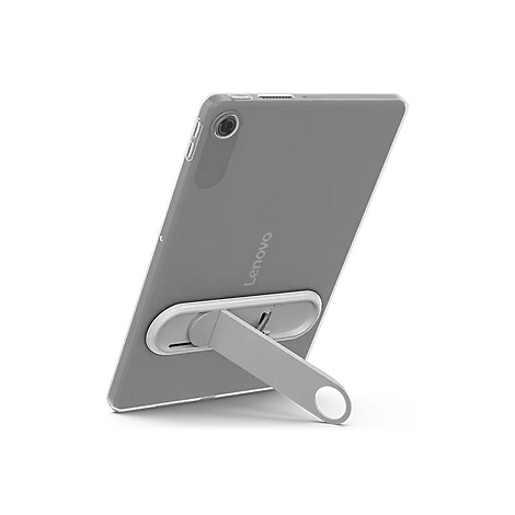 Graues Lenovo-Tablet mit Ständer, leicht schräg auf weißem Hintergrund.