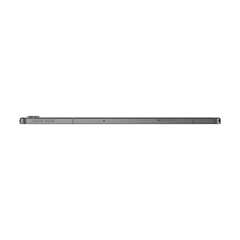 Graues Tablet von der Seite, Knöpfe, Mikrofon, USB-C-Anschluss.