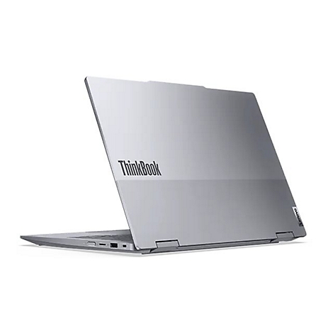 Ein graues Lenovo ThinkBook Laptop. Das Logo ThinkBook ist auf der Rückseite zu sehen.